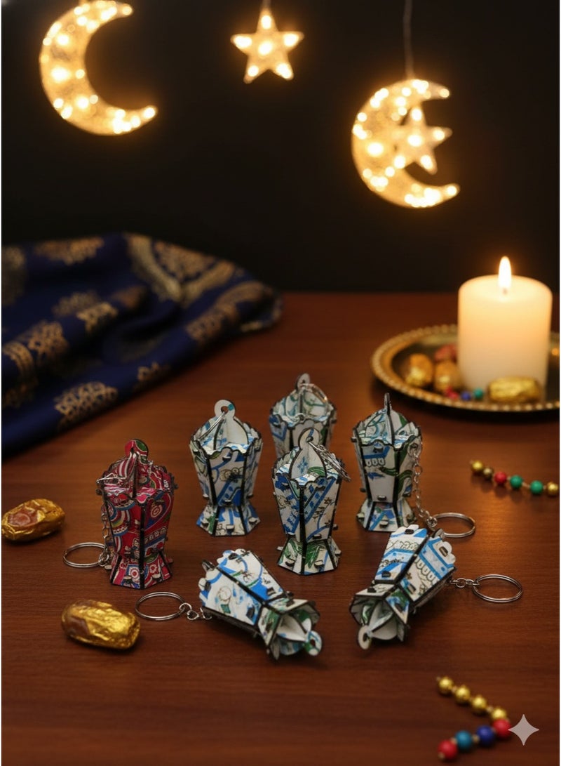 Wooden Lantern Keychains: Add a special Ramadan touch to your gifts or decor with these elegantly designed wooden lantern keychains. (12 pieces) - Assorted Colors - Image 3